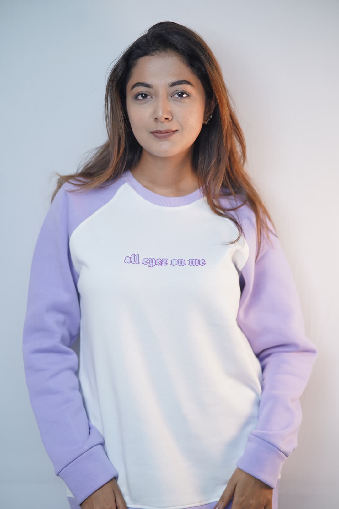 Premium Raglan Sweatshirt- Levender White